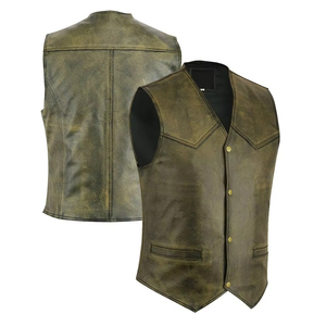 Gilet de moto en cuir personnalisé pour homme, en cuir de vachette véritable de qualité A, gilet de motard en cuir - Product Image 2