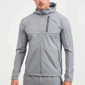 Men's Hooded Windproof Polyester/Nylon Windbreaker Jacket Autumn Zipper Closure Regular Fit Solid Color Gray - Product Image 5