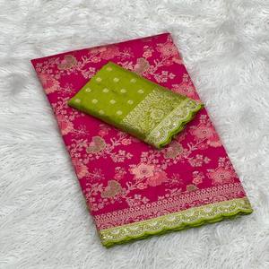 فاسترا كوتاج ساري حرير دولا نقي مع تطريز ميناكاري زاري وتطريز بالخيوط والترتر وبلوزة بلون مغاير - Product Image 4