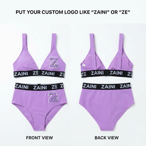 Conjunto de Bikini para Mujer, Nylon y Spandex Premium, Tela Elástica de 220 GSM, Color Morado, Traje de Baño de Dos Piezas, Diseño de Logotipo Bordado Personalizado - Product Image 1