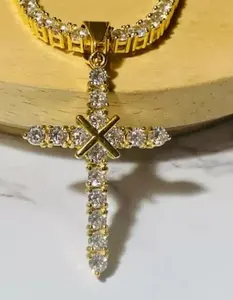 Collier pendentif croix en moissanite de luxe Tishya Diamond, plaqué or, argent sterling 925, croix chrétienne, bijoux pour femmes, diamant - Product Image 6