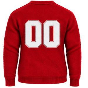 Pull en tricot doux rouge cramoisi personnalisé pour homme, col rond, manches longues, chaud, décontracté, pour l'hiver, avec logo sur le devant en relief - Product Image 2