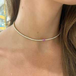 Heart Cut Pink Sapphire Tennis <b>Choker</b> Necklace 10k 14k Solid Gold Round Moissanite Classic Layering Statement Necklace For women - Product Image 6