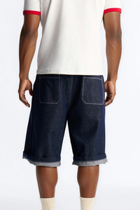 Shorts de Mezclilla para Hombre, Lavado Oscuro, Cintura Media, Pierna Recta, Algodón, Casuales, de Verano, con Bolsillos, Tejido Transpirable - Product Image 2
