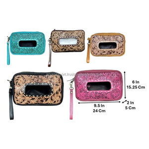 Distributeur de lingettes humides en cuir rustique de style western cowboy, nouveau design floral en cuir de vache pour la décoration de la maison - Product Image 2