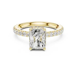 Bague de fiançailles unisexe en or massif 18 carats avec diamant de laboratoire taille radiant d'un, cinq carats, halo caché, pour mariage de luxe - Product Image 1