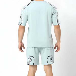 Customizable 100% Breathable Cotton <b>Twin</b> <b>Set</b> for Men Summer Casual T-Shirts and Shorts with Custom Logo - Product Image 1