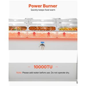 Commercial Propane Steam <b>Table</b> <b>with</b> 9-Pan LP Gas Outdoor Soup Warmer 3\" <b>Wheels</b> Stainless Steel Food Warming & Holding Equipment - Product Image 4