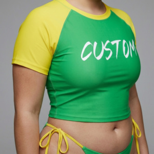 Ensemble bikini vert et jaune grande taille pour femme, haut court, string à nouer sur les côtés, maillot de bain en spandex et polyester, imprimé personnalisé, col rond - Product Image 6