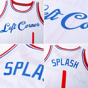 Maillot de basket-ball rétro authentique blanc et rouge royal personnalisé, brodé, avec nom et numéro d'équipe, vêtements de sport - Product Image 5