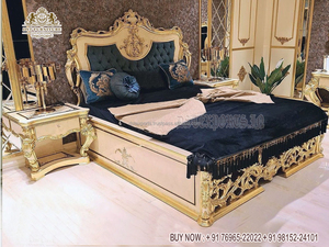 Juego de cama de tamaño Queen de madera estilo Rococo francés, cama hecha a mano con acabado clásico y soporte de noche para habitación principal, camas talladas a mano - Product Image 5