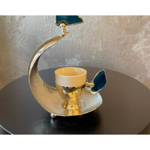 Set Of 2 Vintage Brass Gold Tea <b>Cup</b> and <b>Saucer</b> Set with Irregular Shape Handle for Afternoon Tea Serving <b>Cup</b> and Sauce - Product Image 6