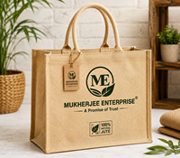 Sac fourre-tout en jute naturel, simple, à ouverture supérieure, avec poignées, personnalisable avec logo, fabriqué en Inde, durée de conservation de 12 mois