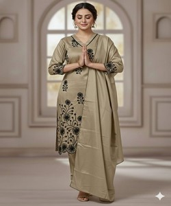 Salwar Kameez Dupatta con Bordado Art Silk, Ropa Casual Tradicional para Mujer, Largo Hasta el Tobillo, Color Beige 83801 BS...146 - Product Image 2