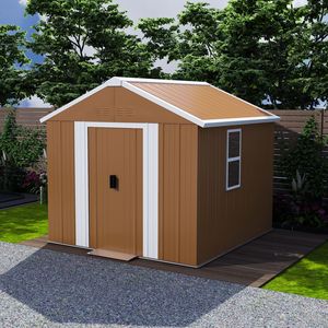 Abri de jardin métallique robuste 6x4, résistant aux intempéries, avec porte verrouillable, fenêtres et ventilation pour cour arrière - Product Image 1