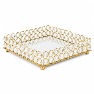 Plateau de service rectangulaire en cristal argenté de luxe |   Plateau décoratif pour table et présentation - Product Image 3
