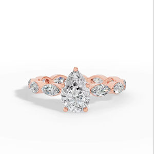 Bague Solitaire et Alliance Éternité en Diamant de Laboratoire Taille Poire et Taille Marquise, Or 10K, Vente en Gros, Fabricant et Fournisseur de Bijoux Fins OEM - Product Image 1