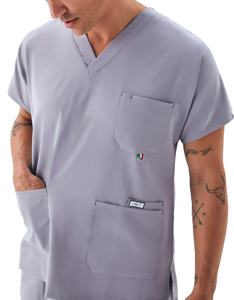 Unisex V-Neck Medical <b>Scrub</b> Set Short Sleeve Top & Pants Grey Polyester Twill Hospital <b>Uniform</b> - Product Image 3
