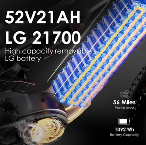 MEJOR OFERTA de Bicicleta Eléctrica con Motor de 52V 1500W, Batería de 21AH, Velocidad Máxima de 38MPH, Alcance de 56 Millas, Frenos Hidráulicos para Adultos - Product Image 5