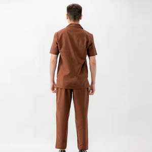 Men's Minimalist Two Piece Lounge Set Premium 100% Cotton Button Shirt and <b>Elastic</b> Waist Relaxed Straight Leg Trousers - Product Image 5
