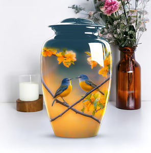 Urna Funeraria de Aluminio Blue Bird, Recipiente Conmemorativo Personalizable con Diseño Floral para Cenizas, Urna Crematoria para Adultos, Exhibición en el Hogar - Product Image 2