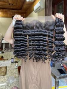 2024 Hot High Quality Long Deep Wave Bundle Vietnamese Human Hair Double Weft Training Heads for Black Women Vendors - Product Image 3