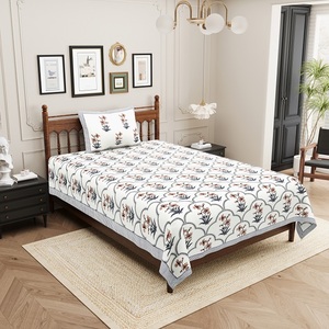 Parure de draps plats en coton 100% avec motif végétal sérigraphié de qualité supérieure, 1 taie d'oreiller, 300 fils au pouce carré, écologique - Product Image 3