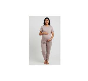 Ensemble de pyjama de maternité en coton modal doux à manches courtes avec poches latérales, vêtements de détente pour la grossesse, ensemble de nuit d'allaitement 2 pièces - Product Image 2