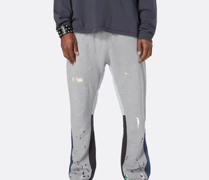 Patchwork <b>Paint</b> Splattered Flare Sweatpants Joggers Men Street Style Baggy Wide Leg Sweat Pants Stacked Flared Sweatpants - Product Image 5