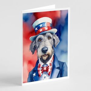 Irish Wolfhound Patriotic American Whimsical A7 Tarjetas de notas en blanco Pack 8 con sobres Tarjetas de felicitación de tamaño 5x7 - Product Image 1