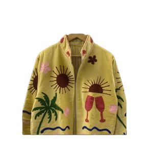 Chaqueta de estilo bohemio indio de invierno, tejida en algodón y terciopelo, acolchada, estilo Suzani, a prueba de viento, transpirable, con bordado floral único, para fiestas. - Product Image 2