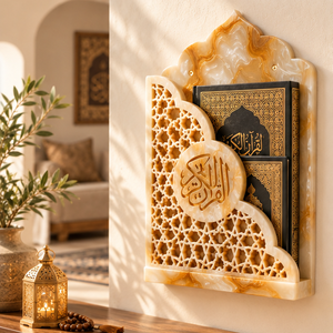 Support mural pour Coran en résine artisanale avec gravure en treillis islamique et calligraphie arabe, vente en gros OEM ODM - Product Image 3