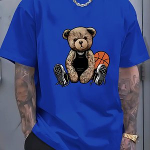 Men's Loose-Fitting 100% Cotton <b>Hip</b> Hop T-Shirt High Quality Embroidered Casual Basketball Cool Bear Screen Printed Design - Product Image 2
