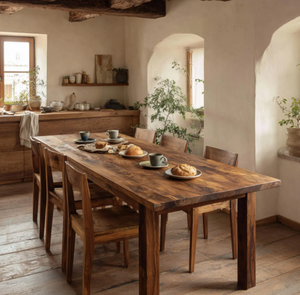 Juego de Mesa de Comedor de Madera de Teca de Alto Brillo, Moderno y de Lujo, con Acabado Marrón Perfecto, Color y Tamaño Personalizables, Muebles de Comedor Más Vendidos - Product Image 1