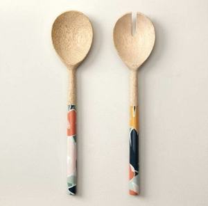 Juego de utensilios para ensalada estilo americano hecho a mano, juego de cucharas de madera, herramientas para ensalada, mango ecológico, apto para lavavajillas y horno microondas - Product Image 6