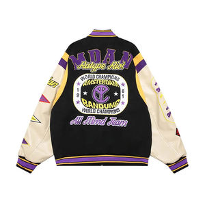 Chaqueta de Béisbol Varsity Personalizada para Hombre, Chaqueta de Lana Negra Genuina con Mangas de Cuero Vacuno, Cuello Alto, Bordado, Estilo Urbano - Product Image 4