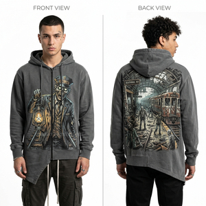 Sudadera con capucha verde neón con lavado ácido para hombre, diseño gráfico personalizado de calaveras y cementerio, estilo oversize, streetwear, estampado de terror, de fábrica - Product Image 5