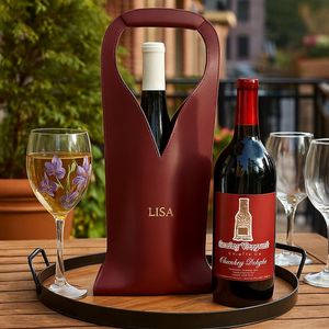 Bolsa de Transporte para Vino de Cuero Genuino con Logotipo Personalizado, Precio de Fábrica, para una Sola Botella, Promocional, LEB-0058 - Product Image 3