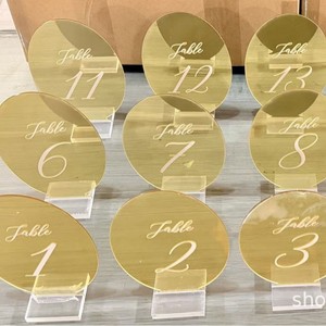 LANJO Golden Acrylic <b>Table</b> Numbers Circle Shape Elegant Laser Cut 6.0in Height 3in Width Wedding Place <b>Cards</b> 1-20 - Product Image 6