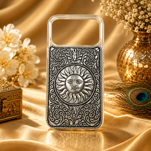 Coque de téléphone portable gravée soleil en argent sterling 925 de qualité supérieure - Product Image 1