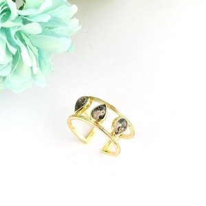 Anillo ajustable de ágata musgosa chapado en oro, de banda ancha, a la moda, con piedra natural, de latón, abierto, colección de joyería unisex. - Product Image 2