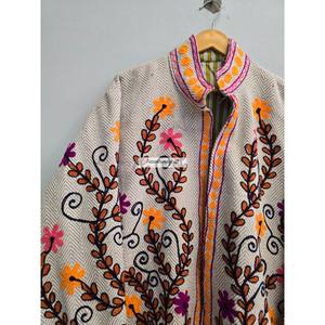 Veste brodée de fleurs, manteau 100% coton et laine avec doublure intérieure en coton, veste bohème chic, manteau pour femme - Product Image 2