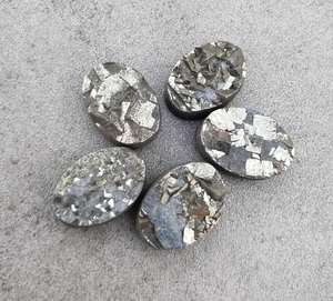 Pyrite Druzy ovale dorée brute à dos plat, pierre précieuse calibrée, pierre en vrac pour la fabrication de bijoux et les fournitures d'artisanat - Product Image 3