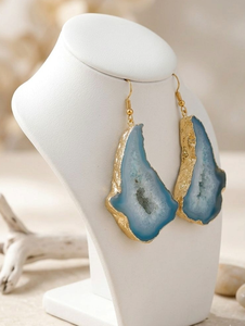Pendientes de microagujas con forma de corazón de ágata drusa para mujer, hechos en India, con gemas, estilo Sky, lo último en pendientes de gota de geoda de azúcar para mujer. - Product Image 3