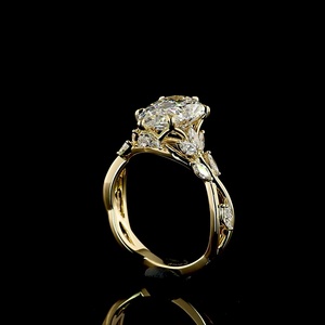 Anillo de compromiso de moissanita en forma de lágrima de 2 quilates con piedra lateral marquesa certificada por IGI, banda retorcida chapada en oro de 14 quilates, anillo de boda. - Product Image 2
