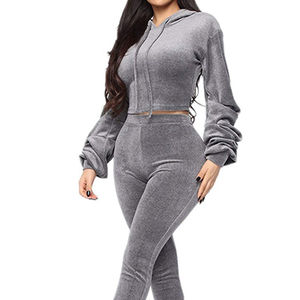 Último Diseño al por Mayor, Conjunto Deportivo de 2 Piezas con Capucha, Estilo Urbano, de Algodón y Terciopelo para Invierno, para Mujer - Product Image 1