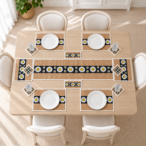 Ensemble de 11 pièces de napperons de table en jute vintage écologiques, antidérapants, rectangulaires, pour la décoration de la salle à manger - Product Image 5