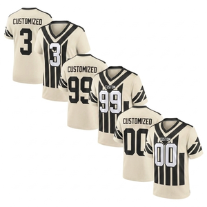 Maillot de football américain personnalisé pour homme, crème et noir rayé, respirant, col en V, vêtements de sport athlétiques pour l'entraînement - Product Image 1