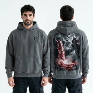 Sudadera con capucha gráfica personalizada Blood Waterfall para hombre, estilo vintage, lavado carbón, oversize, de algodón pesado, estilo streetwear, al por mayor - Product Image 1