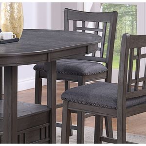 <b>Solid</b> <b>Wood</b> Round Counter Height Dining Table with Built-In Leaf and <b>Shelve</b> Gray Finish-1pc Table Only - Product Image 5